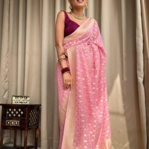 103_f86aca4a-d8d2-4d89-b894-96c26764196e-1.jpg Beautiful Baby Pink Color Banarasi Jacquard Weaving Saree